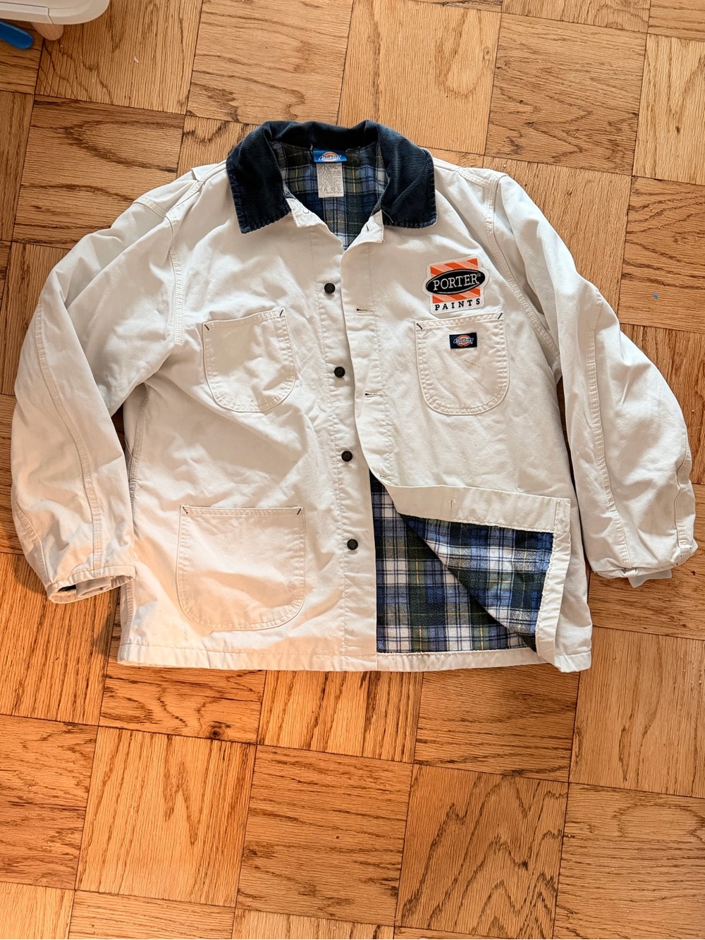 Dickies Painter Jacket White with Navy Corduroy Collar
